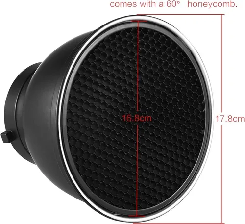 Vista 7 de Andoer Lámpara de difusor plano reflector estándar de 7 pulgadas con rejilla de panal de 60° para montaje Bowens para Flash Studio Strobe Speedlite
