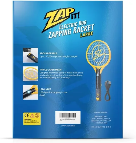 Vista 4 de ZAP IT! Raqueta matamoscas eléctrica recargable con atracción de luz azul Amarillo
