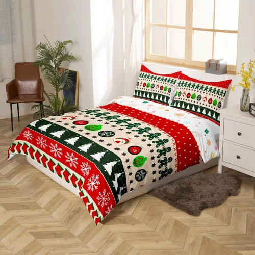 Vista 2 de Funda de edredón de Navidad, tamaño individual, funda de edredón con estampado de copos de nieve de Papá Noel, Año Nuevo, Navidad, decoración