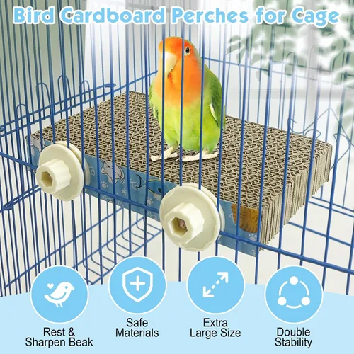 Vista 6 de 3 piezas de plataforma de cartón para pájaros, jaula de loro, perca, soporte de molienda de patas de pájaro, periquito masticable, jaula de loro