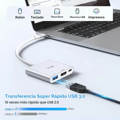 Vista 5 de Adaptador USB C a HDMI,Adaptador USB-C Hub Multipuerto Digital AV Convertidor