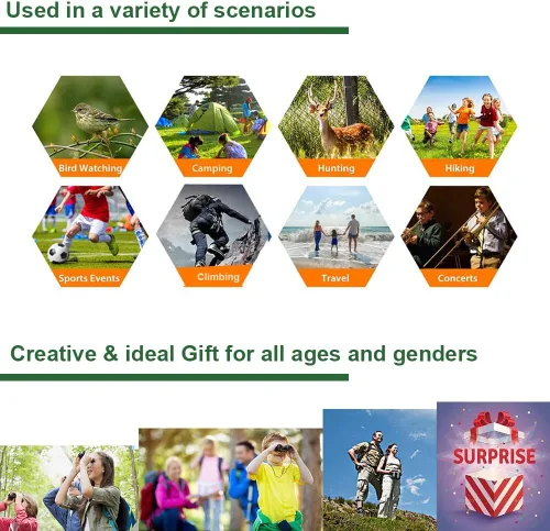 Vista 6 de Binoculares compactos de 8 x 21 para adultos y adolescentes, mini prismáticos ópticos completos pequeños para observación de aves, ópera, Negro