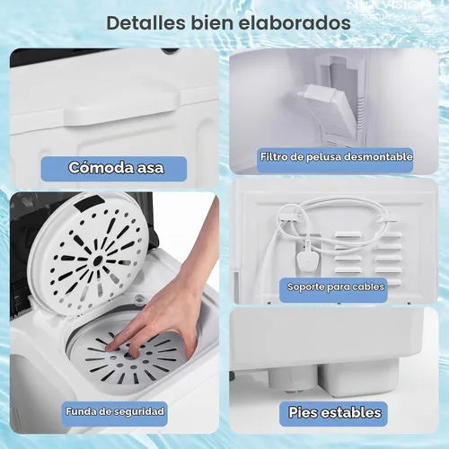 Vista 7 de Giantex Lavadora Portátil, Combo de Lavadora y Centrifugadora de 20 LBS con Bomba de Drenaje Integrada y Control de Tiempo, Doble Tina Compacta