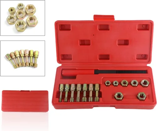Vista 9 de Angchun Juego de 15 piezas de perseguidor de roscas métricas, kit de reparación de roscas con 7 machos, juego de perseguidor de roscas, kit