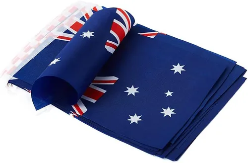 Vista 3 de Bandera de Australia, pequeña cadena de banderas australianas, mini banderas australianas, utilizada para fiestas, escuela, eventos deportivos