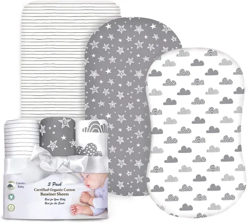 Vista 11 de Juego de 2 sábanas ajustadas de moisés 100% algodón orgánico, perfectamente compatibles con Mika Micky, Baby Delight, Ronbei, Chicco, Cloud Baby