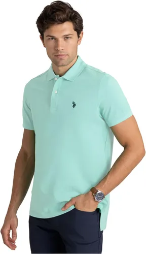 Vista 34 de Polo de piqué de algodón sólido para hombre con pequeño Pony Gris jaspeado