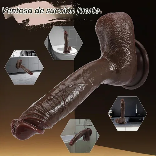 Vista 5 de Consolador realista para principiantes, consoladores negros de silicona suave de 8.4 pulgadas con fuerte ventosa para juego sin manos, pene anal