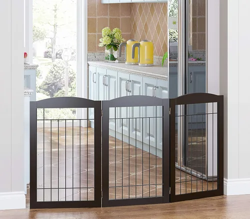 Vista 2 de Spirich Puerta de alambre independiente para mascotas, 30 pulgadas de alto, para casas, puertas, escaleras, valla de seguridad para cachorros