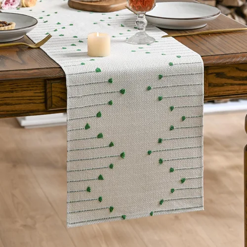 Vista 9 de Artoid Mode Camino de mesa tejido de algodón rústico verde militar, decoración de mesa de comedor para decoración de fiesta del hogar, 12 x 36