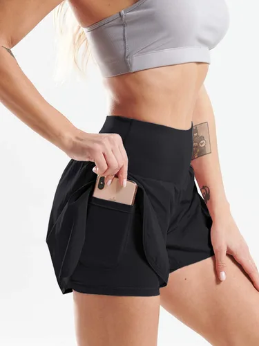 Vista 3 de Cadmus - Pantalones cortos de entrenamiento para mujer 2 en 1, para gimnasio, atlético. Pantalones cortos de entrenamiento con bolsillos