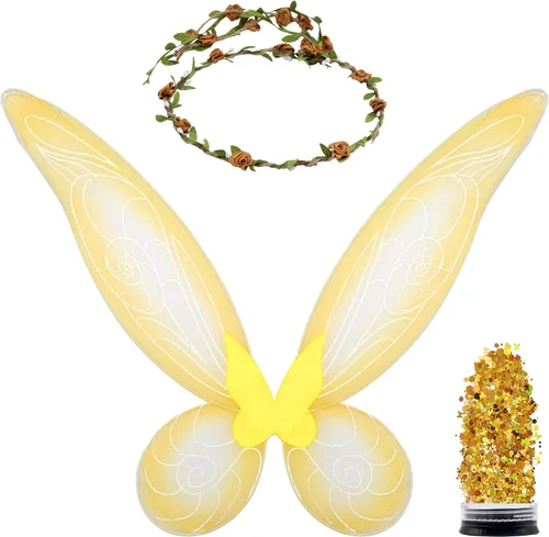 Vista 13 de Funcredible Alas de hada, corona y purpurina, accesorios de disfraz de hada, disfraz de mariposa, disfraces de Halloween para mujer
