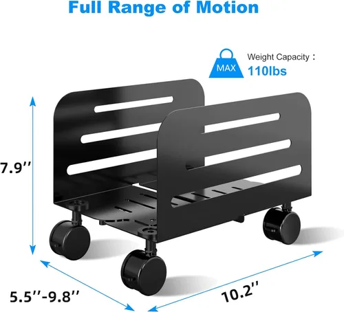 Vista 8 de suptek Soporte de torre para computadora, soporte móvil para CPU, soporte móvil de 5.5 a 9.8 pulgadas de ancho, ajustable, con ruedas giratorias