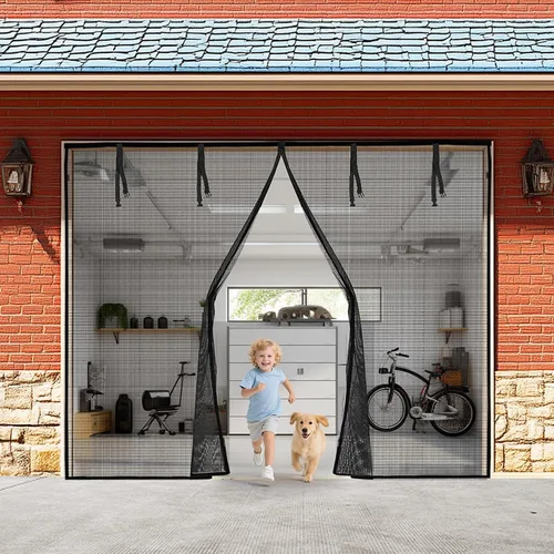 Vista 14 de LOOBANI Puerta mosquitera de garaje de 8 x 7 pies: resistente cierre magnético para puerta de garaje 1 coche, pantalla de red retráctil enrollable