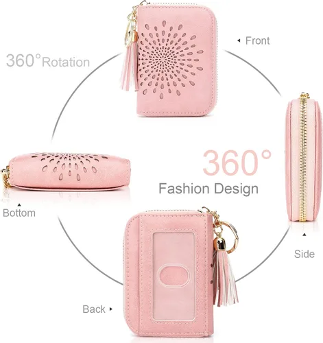 Vista 2 de APHISON RFID - Porta tarjeta de crédito con cremallera carteras pequeñas para mujer en cuero estilo girasol para mujer y niña caja de regalo 1927