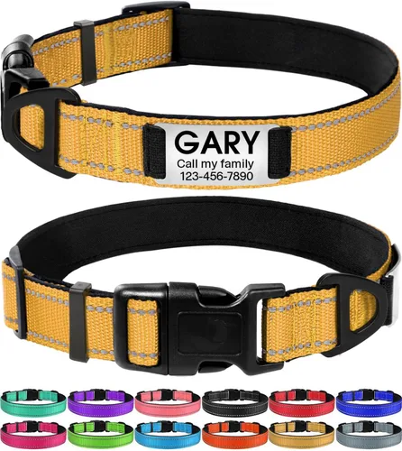Vista 12 de Joytale Collares para perros personalizados, collar de nailon reflectante con placa de nombre grabada, personalizado para perros pequeños, negro, S