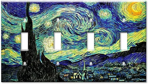 Vista 2 de Art Plates - Van Gogh: Placa decorativa de pared de metal de noche estrellada - Combo de doble banda - Decora - Palanca - (fabricado en EE. UU.)