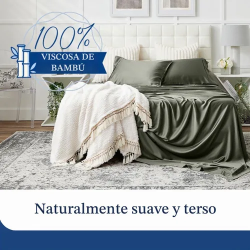 Vista 2 de Cosy House Collection Juego de sábanas de 3 piezas de 100% rayón derivado de bambú, fresco, transpirable, sedoso y suave con bolsillo profundo Crema