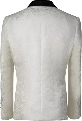 Vista 2 de Chaqueta de esmoquin floral para hombre, diseño de cachemira, ajustado, con solapa, para cena, graduación, fiesta, boda