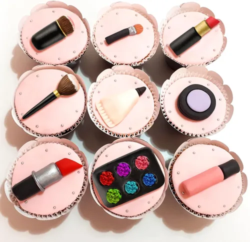 Vista 7 de Herramientas de maquillaje pequeñas de silicona para fondant, juego de pincel, lápiz labial, colorete en polvo, paleta de sombra de ojos 23