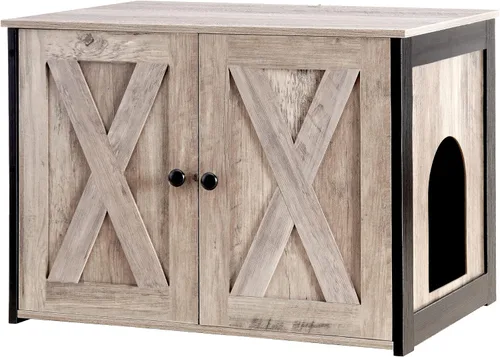Vista 12 de Caja de arena para gatos Dwanton, mueble oculto para caja de arena para gatos, entrada reversible puede estar en el lado izquierdo o derecho, baño