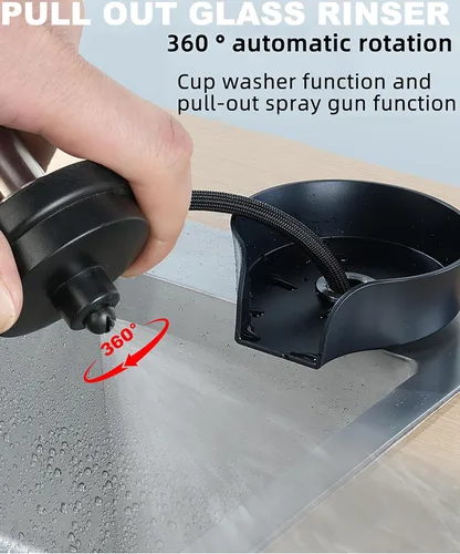 Vista 5 de Enjuagadora de vidrio para fregadero de cocina, boquilla giratoria de 360 grados con diseño de pulverización extraíble, enjuague de vidrio de barra