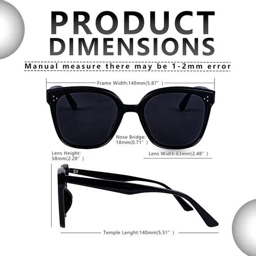 Vista 4 de Yaserra Lentes de sol polarizados cuadrados de gran tamaño para mujer, diseño de ojo de gato, lentes TAC TR90, marco UV400, protección UV400, Negro