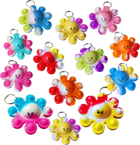 Vista 9 de Paquete de 24 llaveros de pulpo a granel para ansiedad a granel para adolescentes y niños, suministros de fiesta de cumpleaños, regalos de aula
