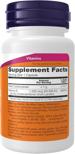 Vista 2 de Now Foods, Vitamina D3, potencia máxima, 50,000 UI, 15 cápsulas