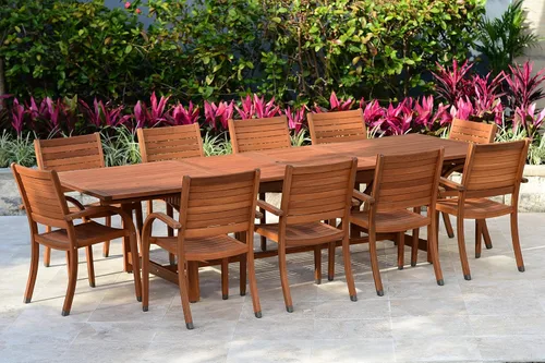 Vista 10 de Brampton Patio Brampton Coventry - Juego de comedor rectangular de 5 piezas, acabado de teca oscura y sillas apilables, ideal para patio y exteriores