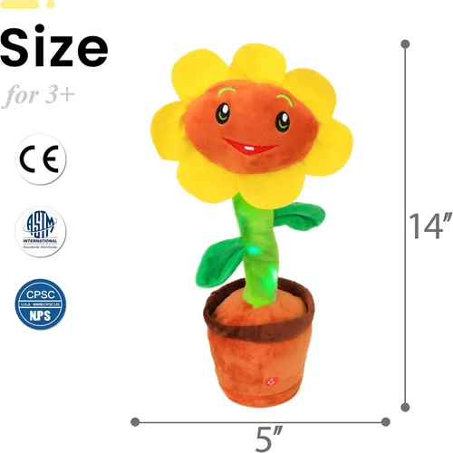 Vista 4 de Easfan Girasol Cantante y Bailarín que Habla Juguete Eléctrico Musical de Peluche Repite Lo Que Dices Divertido Juguete Interactivo Hablante