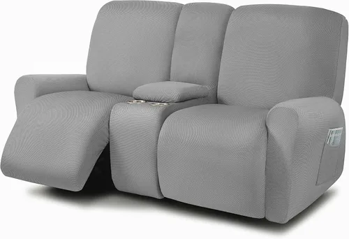 Vista 27 de ULTICOR Fundas para sofá reclinable de 8 piezas, fundas elásticas con hilo teñido para sofá reclinable de 3 cojines, gruesas, suaves y lavables Gris