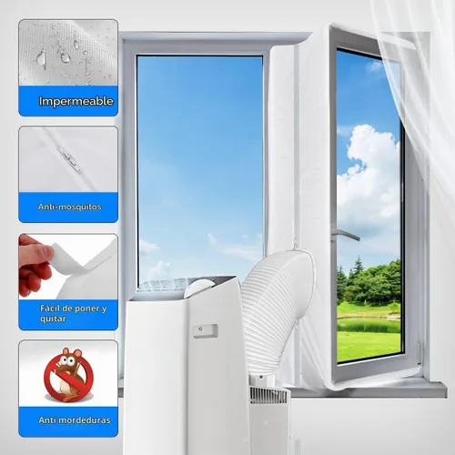Vista 3 de Kit de sellado de ventana de aire acondicionado portátil, protectores de intercambio de aire de parada de aire caliente con cremallera de 158