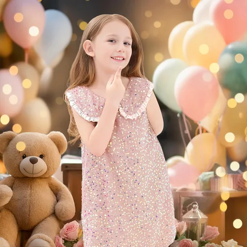 Vista 6 de Vestido de lentejuelas brillantes para niñas, vestidos de fiesta de princesa para niñas pequeñas, traje de cumpleaños, vestidos para ocasiones