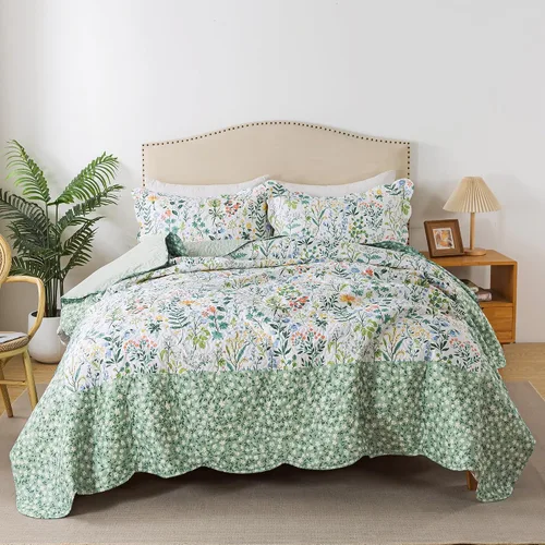 Vista 21 de HoneiLife - Juego de edredón de 3 piezas, colcha ligera de microfibra, diseño de flores silvestres, cubrecamas ligero y botánico, para todas