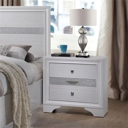 Vista 2 de Acme Naima Mesita de noche cuadrada de madera con 3 cajones en color blanco