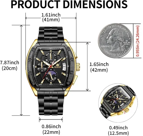 Vista 4 de OLEVS Watch Men Big Square Face Chronograph Stainless Steel Dress Watch Todo negro