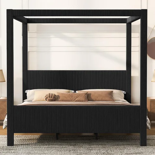 Vista 26 de Wood Canopy Platform Bed Full with Headboard, Trundle and 3 Drawers Negro-8.1