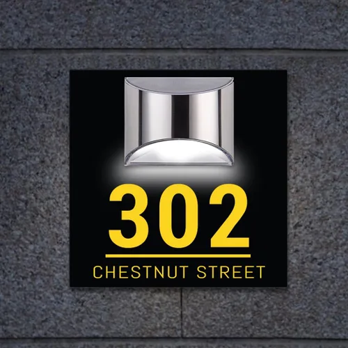 Vista 6 de Placa de puerta moderna solar personalizada, placa de dirección iluminada con placa LED personalizada, letrero acrílico iluminado LED, regalo