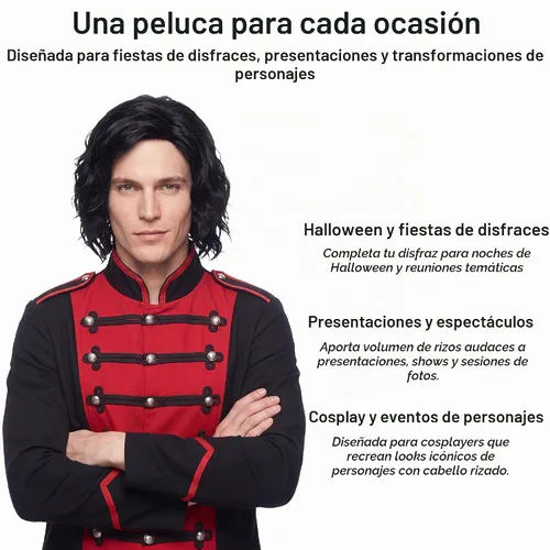 Vista 3 de Yan Dream Peluca rizada negra para hombre, peluca de pelo corto para Negro