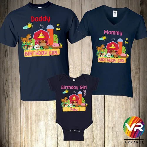 Vista 4 de Farm Birthday T-Shirts Farm Family Shirts Animals Birthday party Matching Family Cow Tractor Chicken Pig Dog Farm Birthday Shirts Custom Personalized