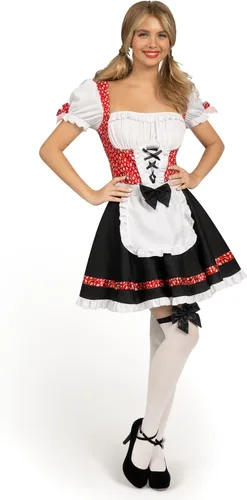 Vista 3 de Spooktacular Creations - Conjunto de disfraz de Oktoberfest alemán para mujer, vestido de niña de cerveza alemana negro y rojo y medias altas