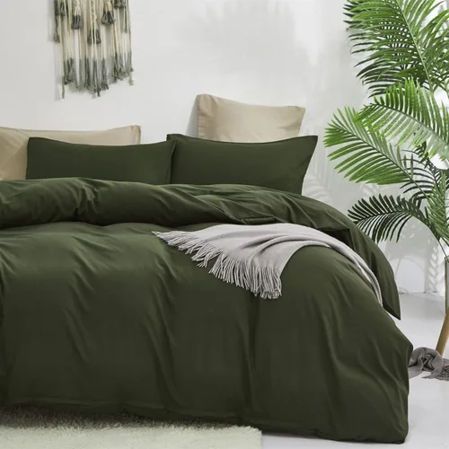 Vista 3 de Luxlovery Juego de edredón verde militar, juego de ropa de cama individual, minimalista, suave, transpirable y moderno, para todas las estaciones