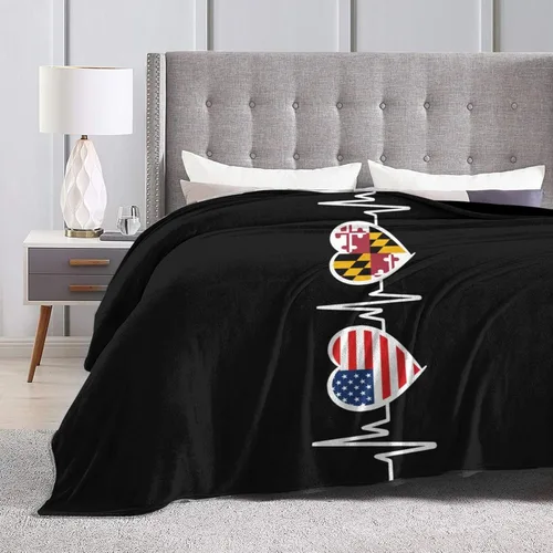 Vista 4 de Manta de franela cálida y ultrasuave con la bandera de Estados Unidos y Maryland, manta negra para todas las estaciones, decoración del hogar