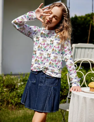 Vista 6 de Arshiner Sudadera ligera casual con nudo frontal para niñas, con estampado de teñido anudado, manga larga