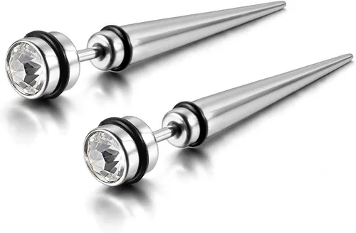 Vista 3 de Flongo 6 aretes de tuerca de acero inoxidable con punta de imitación de tornillo para hombre, aretes de punta de San Valentín para hombres