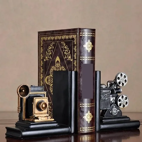Vista 7 de Book Decor Retro Camera Bookend Movie Projector Creative Bookcase Retro Study Room Non Skid Book Stoppers Decorative Bookend Bookends Decorative