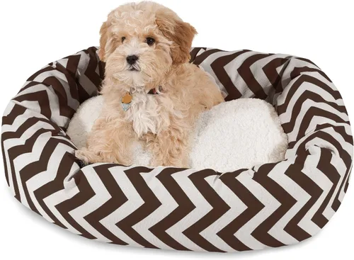 Vista 25 de Cama para perro de 24 pulgadas, color negro Chevron Sherpa Bagel