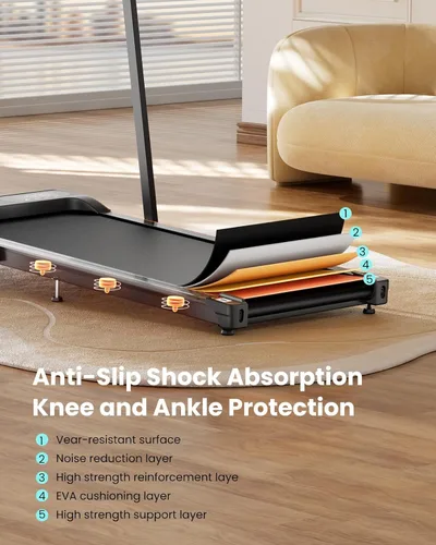 Vista 5 de Walking Pad with Incline, Under Desk Treadmill for Home Office Negro claro