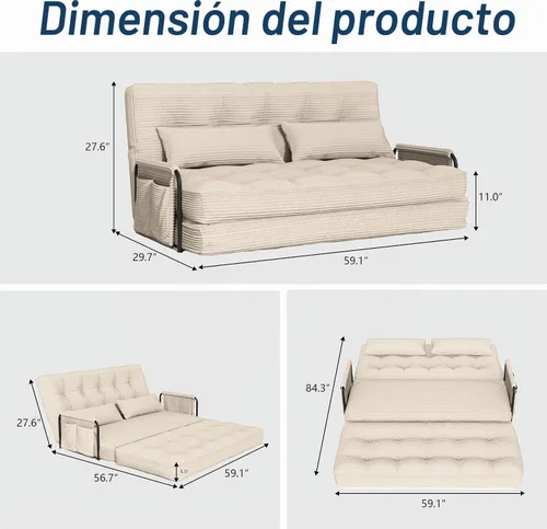 Vista 2 de Kullavik Sofá cama futón,Sofá cama convertible,Sofás deshuesados plegables Beige